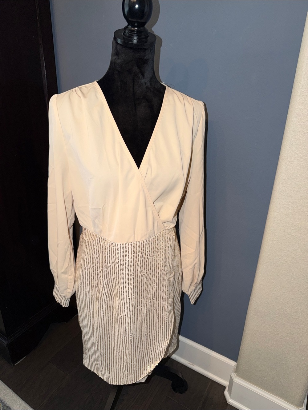 Cupsge Long-Sleeve Wrap Dress with Beaded Skirt